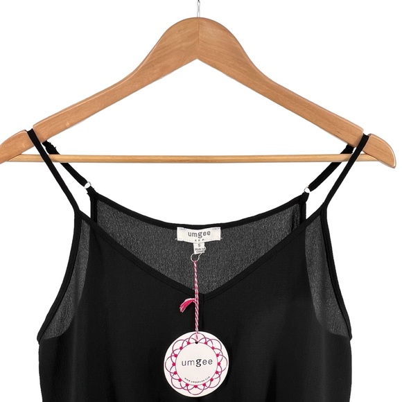 Umgee NWT Black Tie Front Tank Top Blouse Size Small Adjustable Spaghetti Straps - Picture 4 of 16